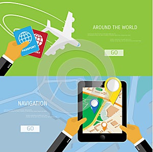 Vector flat concept of World travel and tourism.