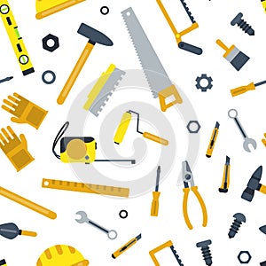Vector flat construction tools pattern or background illustration