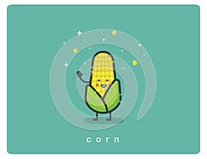 Vector flat Corn icon, food cartoon cute character