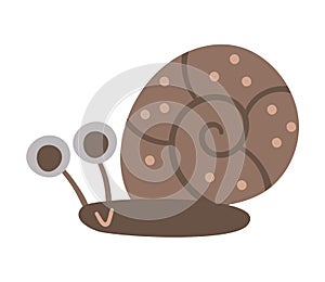 Vector flat crawling snail icon. Funny woodland mollusk. Cute forest animalistic illustration for kids isolated on white