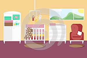 Vector Flat Design of Baby Room with Furniture