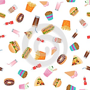 Vector flat design fast food seamless pattern wallpaper.