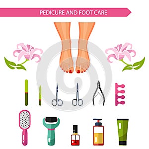 Vector flat design illustration of pedicure procedure.