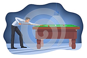 Vector flat design illustration of snooker game process photo