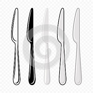 Vector Flat Dinner Knife with Outline Icon Set. Cutlery Illustration, Isolated. Table Knife Design Template.