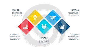 Vector flat elements for infographic. Presentation slide with 5 options or steps