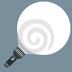 Vector flat flashlight with a beam of light and space for your text.