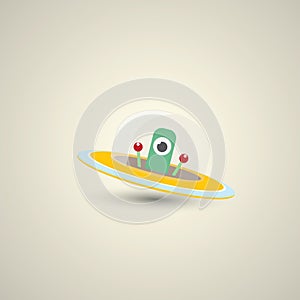 Vector flat funny orange alien spaceship logo