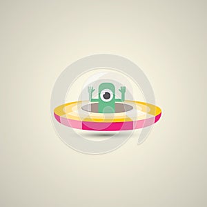 Vector flat funny orange alien spaceship logo