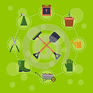 Vector flat gardening icons infographic