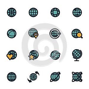 Vector flat globe icons set
