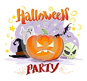 Vector flat halloween card, banner, poster, placard, party invitation, flayer design.