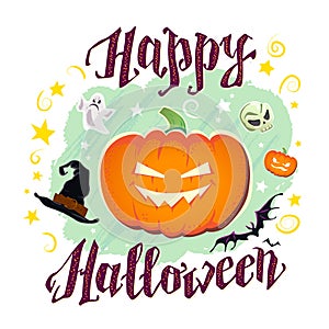 Vector flat halloween card, banner, poster, placard, party invitation, flayer design.