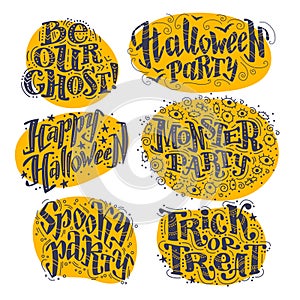 Vector flat halloween lettering quote on yellow spots design