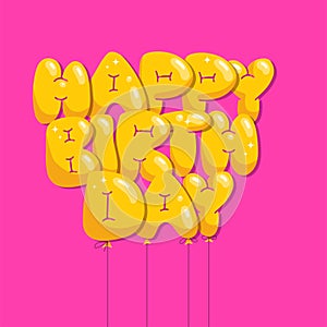 Vector flat hand drawn balloon text of Happy Birthday on the pink background. Concept of celebration and happy birthday