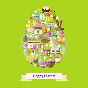 Vector Flat Happy Easter Objects Concept Egg Shaped