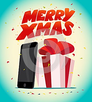 Vector flat happy new year and merry christmas tablet and smartphone present