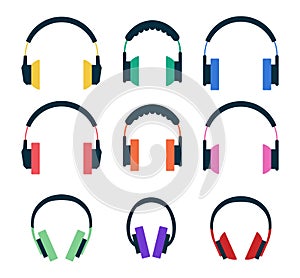 Vector set of flat headphone icons