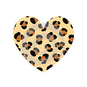 Vector flat heart with leopard cheetah fur print