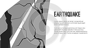 Vector flat horizontal template with earthquake damaged road and space for text. Splits and cracks. Faults on the pavement.