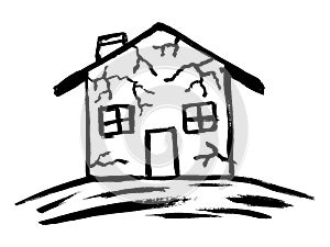 Vector flat house insurance concept. House being damaged by earthquake. Natural disaster insurance scene. Isolated illustration on