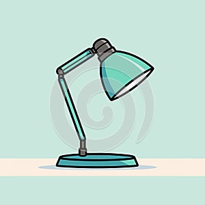 Vector of a flat icon of a blue desk lamp on a light blue background