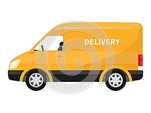 Vector flat icon cartoon yellow delivery truck