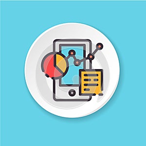 Vector flat icon chart and graph in phone. Button for web or mobile app.