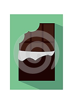 Vector flat icon illustration of unpacked bitten chocolate