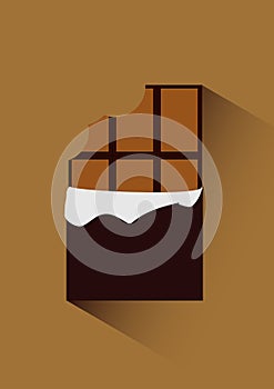 Vector flat icon illustration of unpacked bitten chocolate