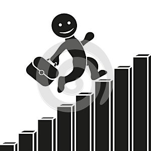 Vector flat icon with a man climbing up the corporate ladder, graph growth and development. Flat design for business financial mar