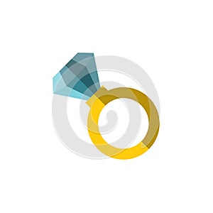 Vector flat icon of a ring with huge diamond on it. Simple ring illustration with incrustrated expencive luxury gemstone