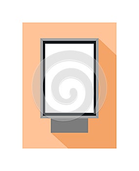 Vector flat icon of street citylight lightbox or billboard for advertising with dark shadow on a orange background