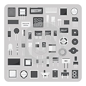 Vector of flat icons, Basic electronic circuit board set