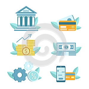 Vector flat icons colorful collection of finance, banking isolated on white background.