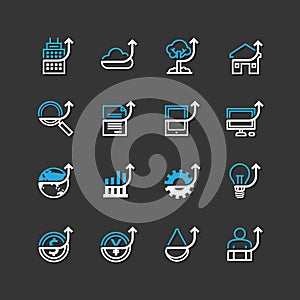 Vector flat icons set of business finance outline up concept.