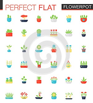 Vector Flat icons set of house plants and flowers in pots.