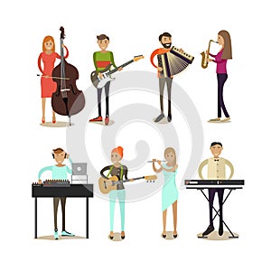 Vector flat icons set of musician characters