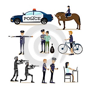 Vector flat icons set of policeman profession characters