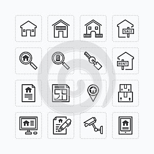 Vector flat icons set of real estate property outline concept.