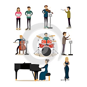 Vector flat icons set of symphony orchestra people