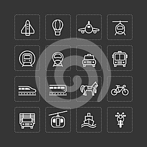 Vector flat icons set transportation outline concept.