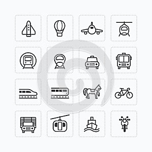 Vector flat icons set transportation outline concept.