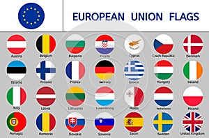 Set of European Union flags, round icons, Europe countries flags