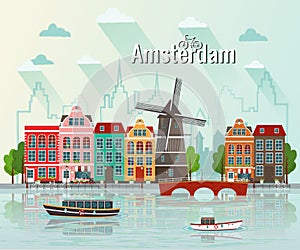 Vector flat illustration of Amsterdam