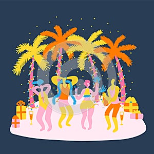 Vector flat illustration with beach new year celebration