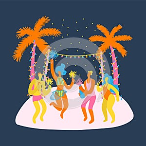 Vector flat illustration with beach new year celebration