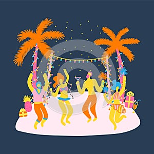 Vector flat illustration with beach new year celebration