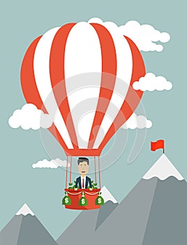 Vector flat illustration of a businessman flying