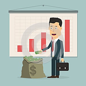 Vector flat illustration businessman with pile of